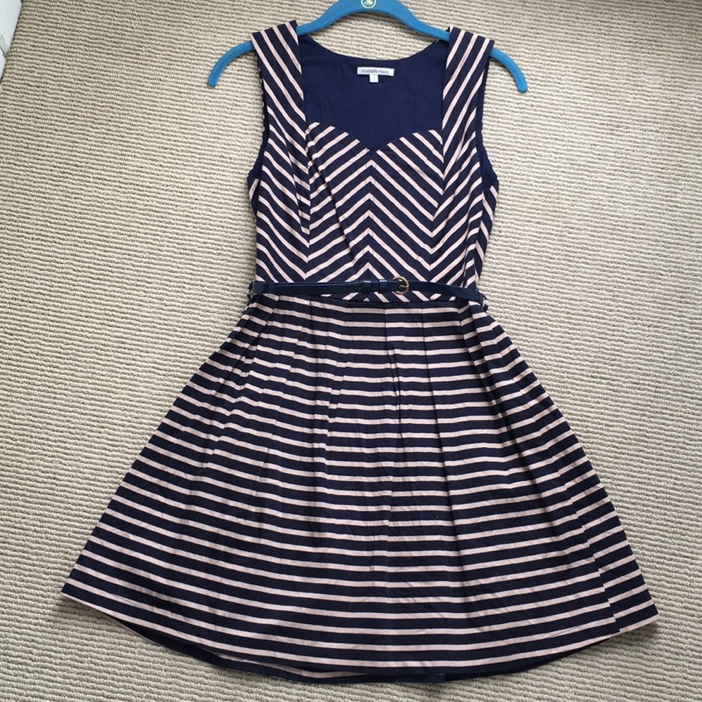 Navy Striped Dress with Belt